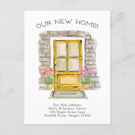 Cartão Postal De Anúncio Nova Casa - Novo Endereço Fofo Aquarela Porta