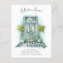 Cartão Postal De Anúncio Nova Casa - Porta Aquarela Endereço Novo Moderno 