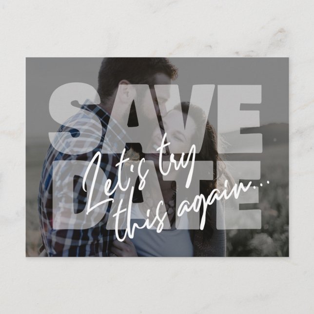 Cartão Postal De Anúncio Nova data de casamento tentar salvar novamente a f (Frente)