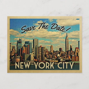 Cartão Postal De Anúncio Nova Iorque Salve A Data Vintage NYC Casamento