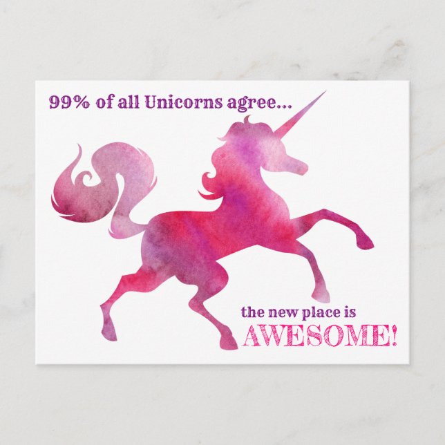 Cartão Postal De Anúncio Nova placa de endereço Unicorn Pink Purple Waterco (Frente)