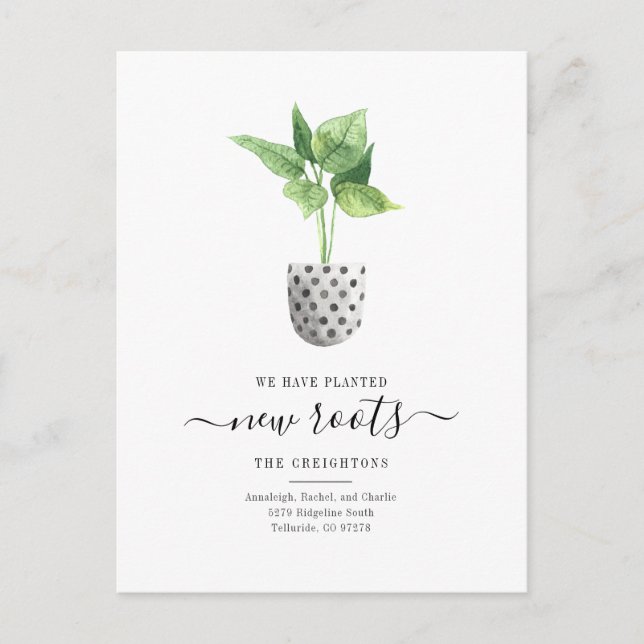 Cartão Postal De Anúncio Nova Raízes Planta Simples de Aquarela Movendo-se (Frente)