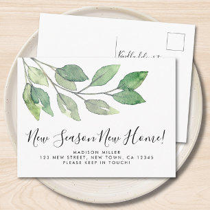 Cartão Postal De Anúncio Nova Temporada Nova Casa Aquarela Vegetação Mudanç