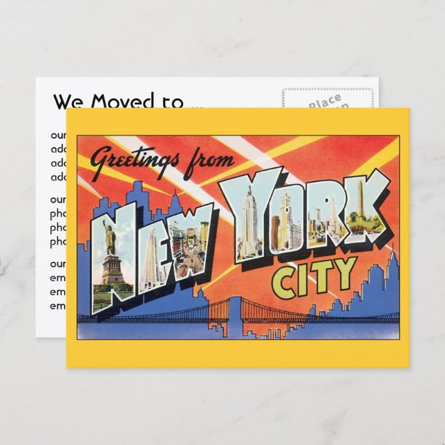 Cartão Postal De Anúncio Nova York Antiga NYC, Mudança de Endereço (Frente/Verso)