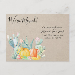 Cartão Postal De Anúncio Novo Aviso de Endereço que Move o Autumn Cactus Pu