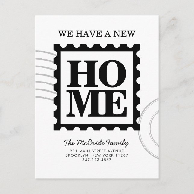 Cartão Postal De Anúncio Novo Carimbo de Cartaz do Lar Moderno que Mudamos (Frente)