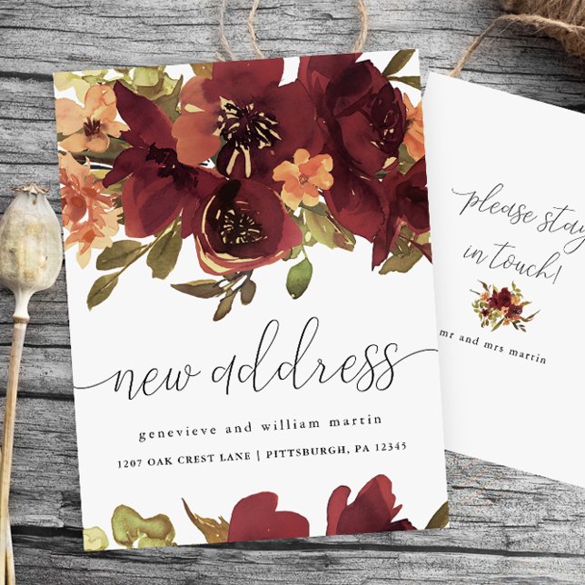 Cartão Postal De Anúncio Novo Endereço Autumn Botanical Change of Address (Criador carregado)