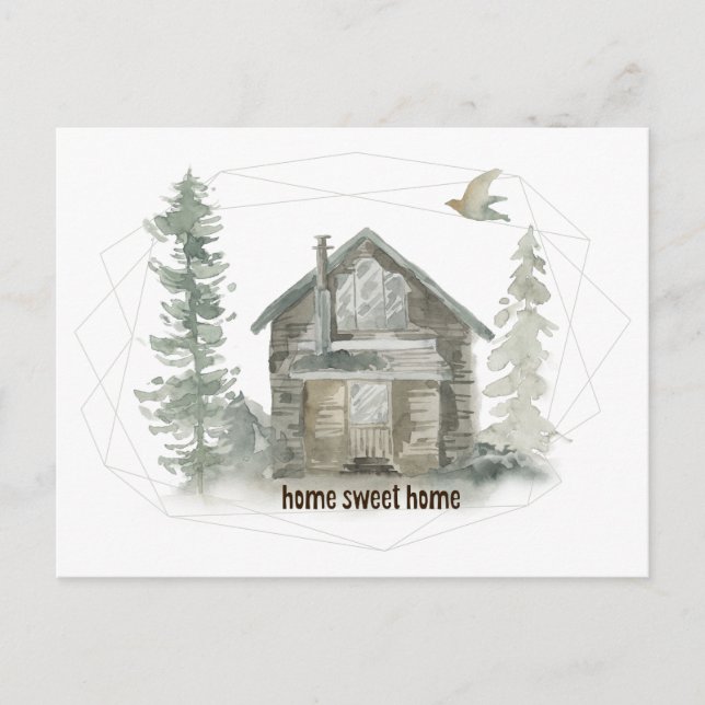 Cartão Postal De Anúncio Novo Endereço Cabana Rústica Lar Doce Lar (Frente)