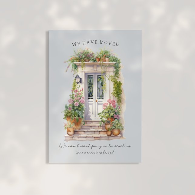 Cartão Postal De Anúncio Novo endereço da porta frontal azul-aquarela (Criador carregado)