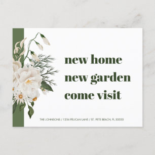 Cartão Postal De Anúncio Novo Endereço Daisy Floral Green White Moving