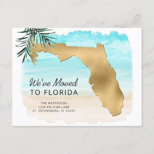 Cartão Postal De Anúncio Novo Endereço Florida Map Beach Scene Moving
