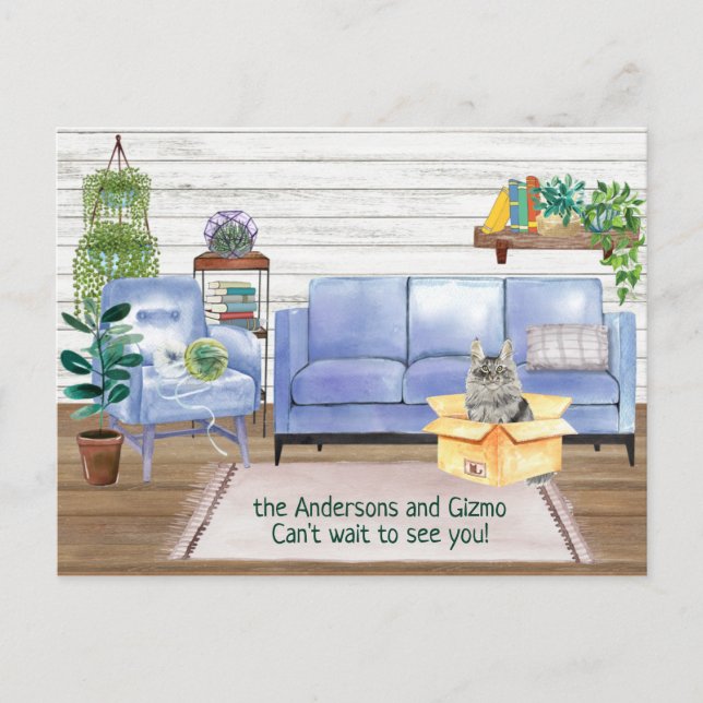 Cartão Postal De Anúncio Novo endereço residencial do Gato Principal    (Frente)