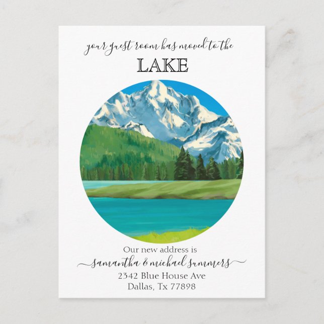 Cartão Postal De Anúncio Novo lago de lodge de Cabina em Movimento (Frente)