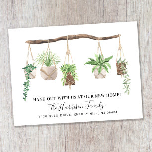 Cartão Postal De Anúncio Novo Lar Boho Plantas Aquarela Família Mudança
