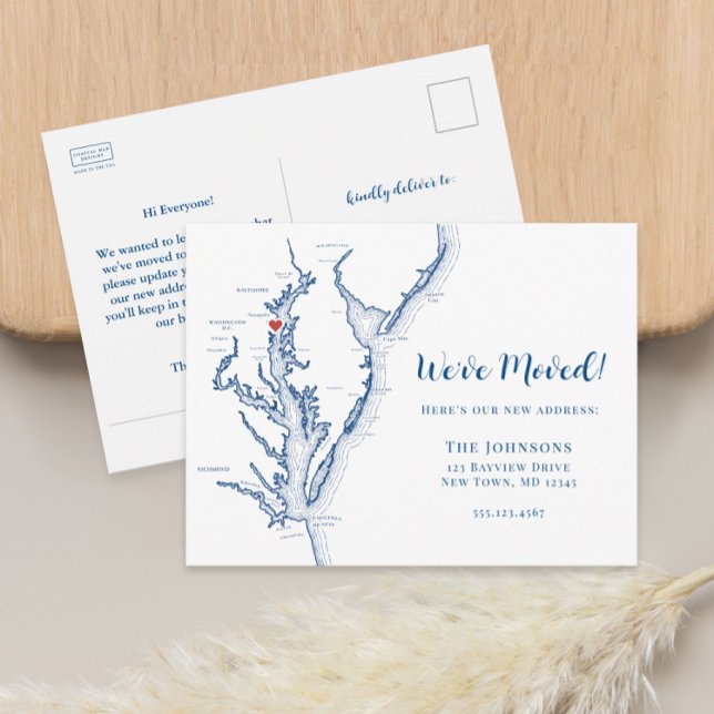 Cartão Postal De Anúncio Novo Mapa da Casa Annapolis Maryland Mudança (Annapolis Maryland Map Moving Announcement new home change of address postcard)