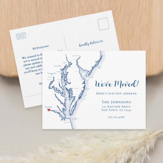 Cartão Postal De Anúncio Novo mapa de Richmond Virginia em movimento (Richmond Virgina Map Moving announcement New Home Postcard by Coastal Map Designs)