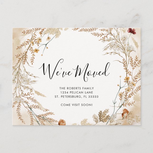 Cartão Postal De Anúncio Novo Movimento Foliar de Flor Selvagem em Casa (Frente)