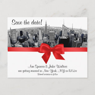 Cartão Postal De Anúncio NYC Etched Fisheye Skyline Preto e Branco Vermelho