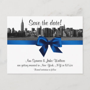 Cartão Postal De Anúncio NYC Grande Silhueta Gravada BW Royal Blu Save the
