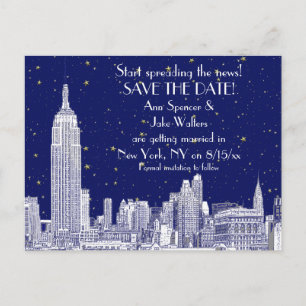 Cartão Postal De Anúncio NYC Skyline 01 Etch DIY BG Starry Save the Date (S