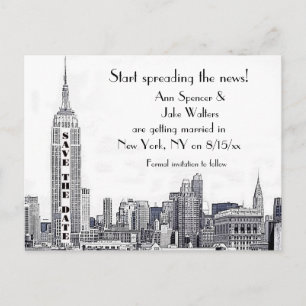 Cartão Postal De Anúncio NYC Skyline Etch 01 Salvar a Data
