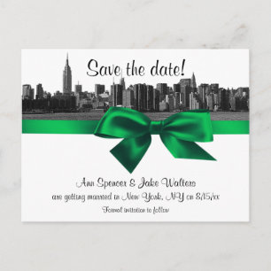 Cartão Postal De Anúncio NYC Wide Skyline Etch BW Green Salvar Data