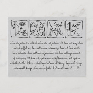 Cartão Postal De Anúncio O amor é Paciente-Amável-Nunca Falha~Escrituras~Ca