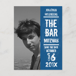 Cartão Postal De Anúncio O Bar da Banda Mitzvah salva a data em azul