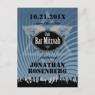 Cartão Postal De Anúncio O Bar do Clube Mitzvah Marinho Blue Salve a data