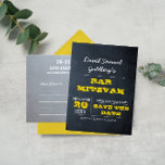 Cartão Postal De Anúncio O Bar Dourado do Chalkboard Mitzvah salva a data<br><div class="desc">Estes cartões postais casuais Salvem a data são a forma perfeita de anunciar o seu evento! Personalize o texto para dizer exatamente o que você quer. Cores adicionais e itens de coordenação disponíveis.</div>
