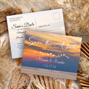 Cartão Postal De Anúncio O casamento da praia Sunset de verão moderno salve