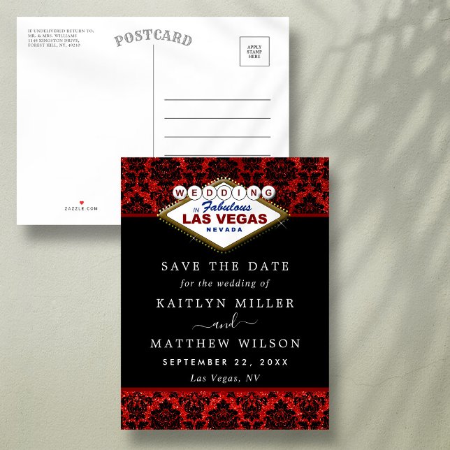 Cartão Postal De Anúncio O Casamento Do Glitter Damask Las Vegas Salve A Da (Criador carregado)