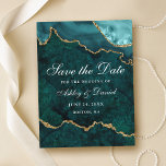 Cartão Postal De Anúncio O Geodo De Agato De Marble Dourado Teal Salva A Da<br><div class="desc">Teal de Aquarela Elegante Moderna e Geode de Agato de Marble Dourado Salvem o Cartão-Postal de Data</div>