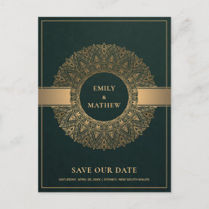 CARTÃO POSTAL DE ANÚNCIO O ORNAMENTADO CLÁSSICO VERDE DOURADO MANDALA SALV