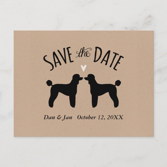 Cartão Postal De Anúncio O Poodle Padrão Silhouettes Salva a Data (Frente)