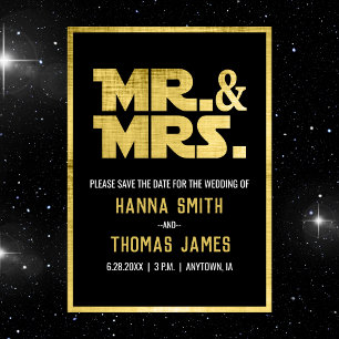 Cartão Postal De Anúncio O Sr. e a Sra. Black Dourada Tema Sci Fi salvam a 