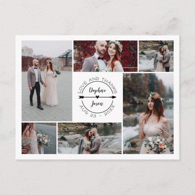 Cartão Postal De Anúncio Obrigado branco preto você colagem da foto do (Frente)