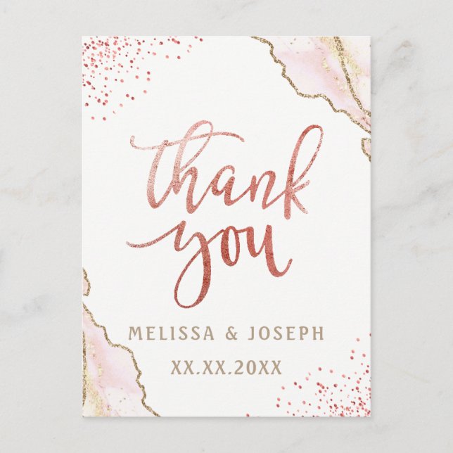 Cartão Postal De Anúncio Obrigado de mármore com brilho FAUX (Frente)