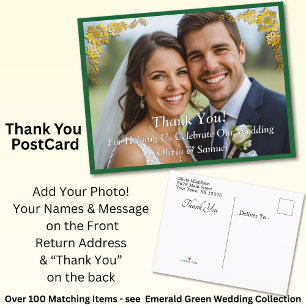 Cartão Postal De Anúncio Obrigado - Foto com Esmeralda Verde & Dourado