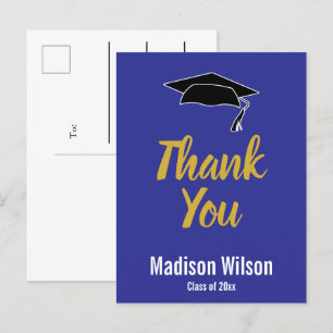 Cartão Postal De Anúncio Obrigado Nome do Graduado Formatura Azul e Branco