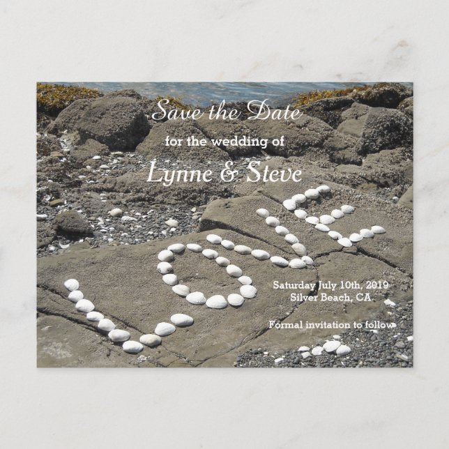 Cartão Postal De Anúncio Ocean Beach Scene salve a data (Frente)