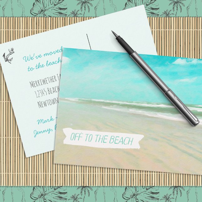 Cartão Postal De Anúncio Off to the beach! Change of Address Postcards (Criador carregado)