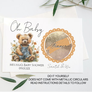 Cartão Postal De Anúncio Oh Bebê Urso Floral Chã de Bebê DIY Cartão de Rasp