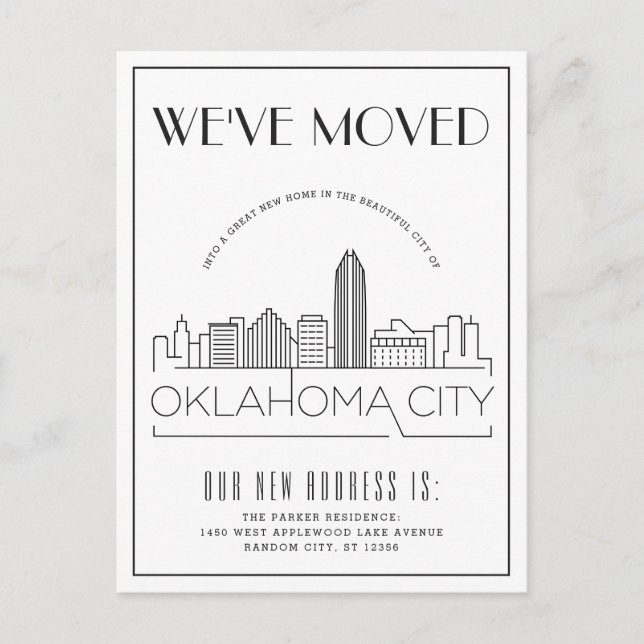 Cartão Postal De Anúncio Oklahoma City Modern Deco | Mudança de Endereço (Frente)