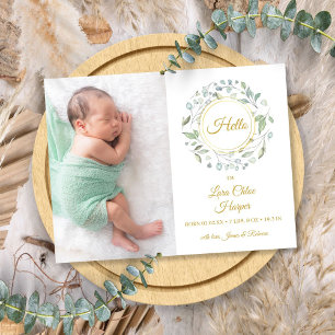 Cartão Postal De Anúncio Olá Foto Folhagem Floral Nascimento Dourado em Rót