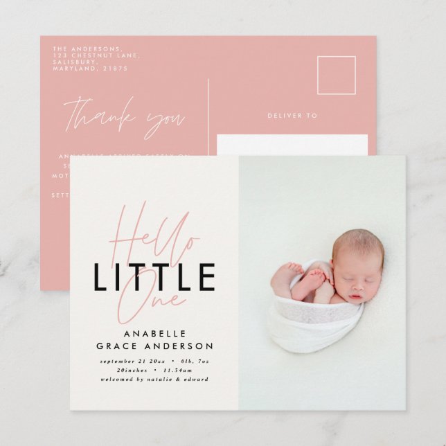 Cartão Postal De Anúncio Olá moderno em foto com letra cursiva para pequeno (Frente/Verso)