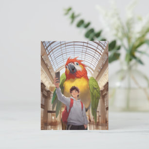 Cartão Postal De Anúncio Olhar do Museu: Selfie do Papagaio Arara Escarlate