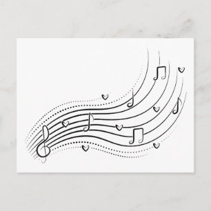 Cartão Postal De Anúncio Onda de nota musical, clipart de linha preta