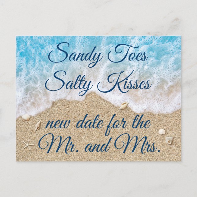 Cartão Postal De Anúncio Ondas Azuis na Praia Mudam a Data (Frente)