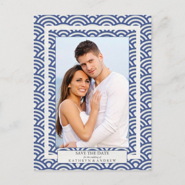 Cartão Postal De Anúncio Ondas Seigaiha Japonesas Fotografam Salvar Data (Frente)